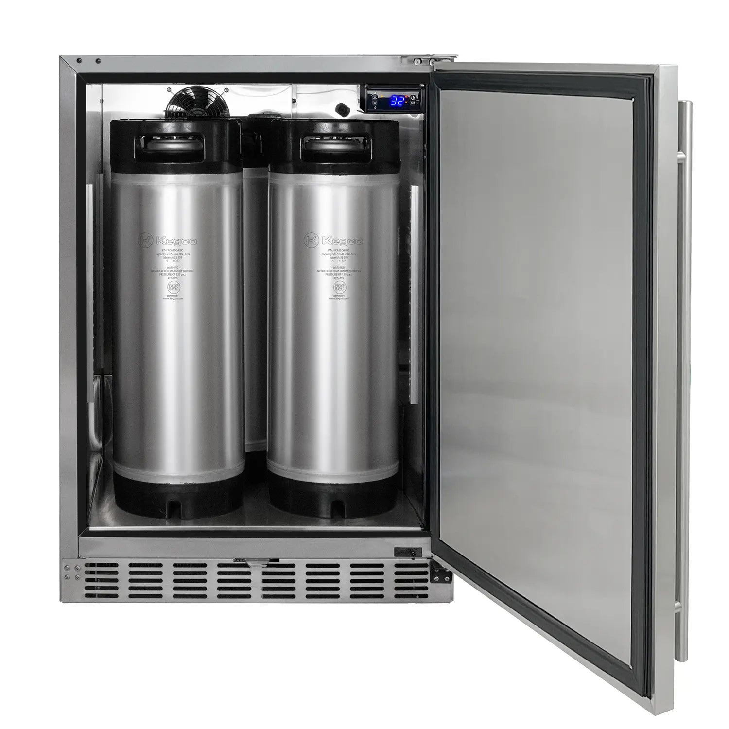 Kegco 24" Wide Homebrew Single Tap All Stainless Steel Built-In Right Hinge Kegerator-Outdoor