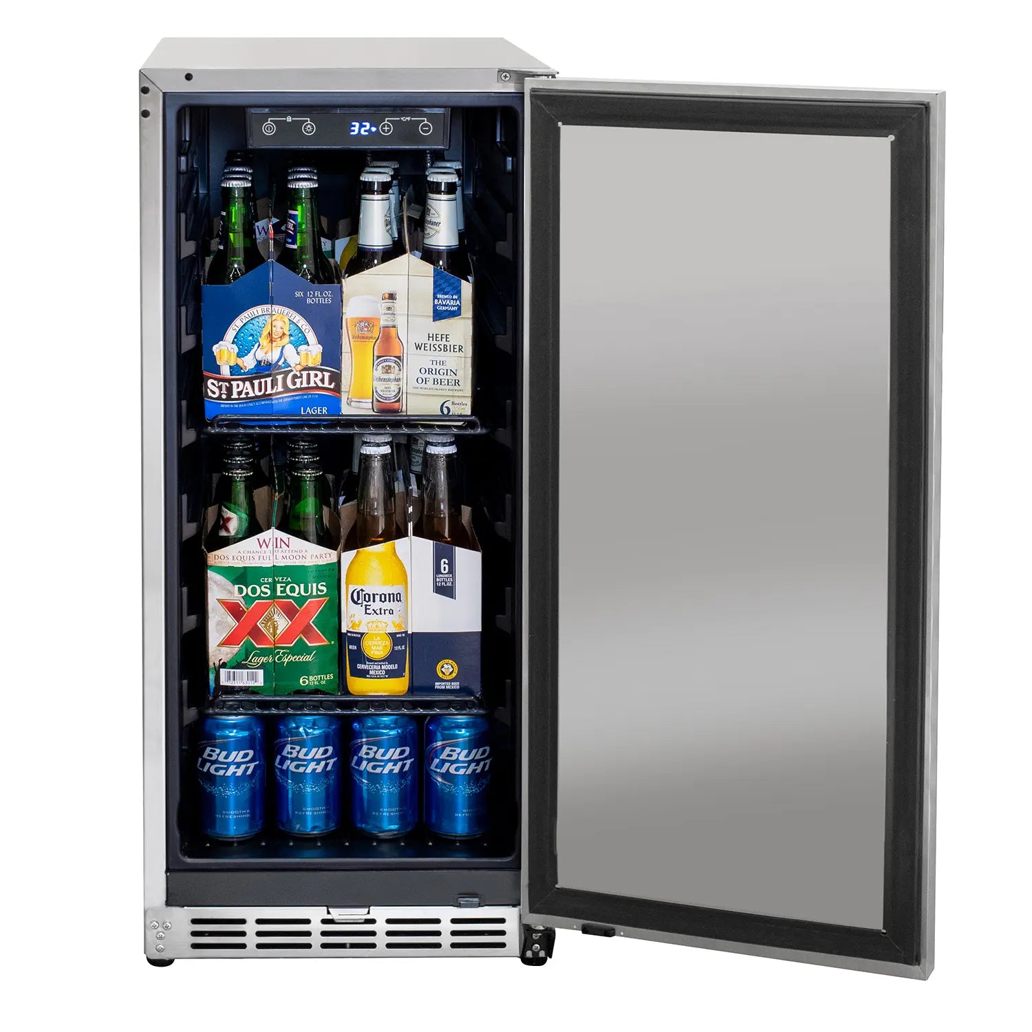 Kegco 15" Wide Outdoor Built-In Commercial Beverage Center Refrigerator- Solid Door