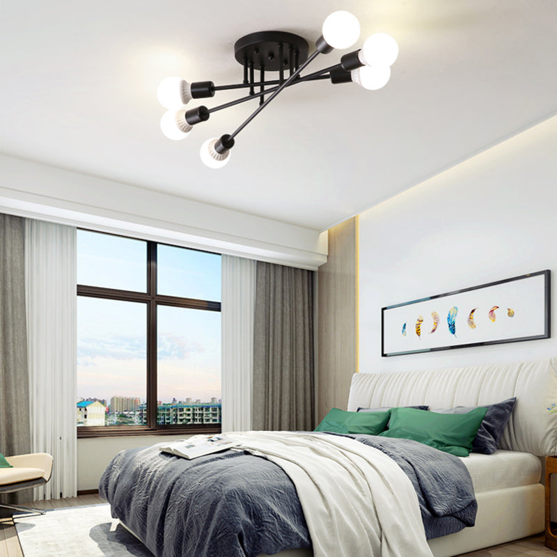 Haven Modern Semi-Flush Mount Chandelier: Bold Style with Exposed Bulbs for Your Bedroom