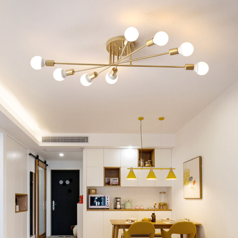 Haven Modern Semi-Flush Mount Chandelier: Bold Style with Exposed Bulbs for Your Bedroom