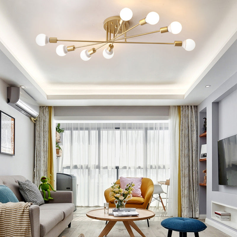 Haven Modern Semi-Flush Mount Chandelier: Bold Style with Exposed Bulbs for Your Bedroom