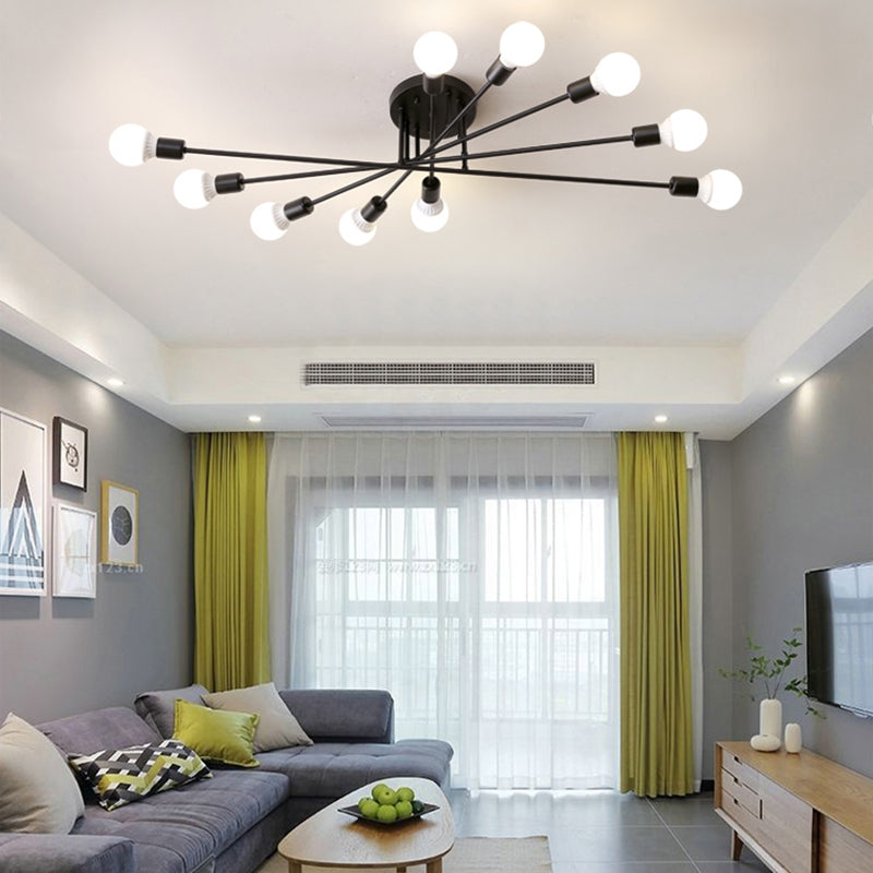 Haven Modern Semi-Flush Mount Chandelier: Bold Style with Exposed Bulbs for Your Bedroom