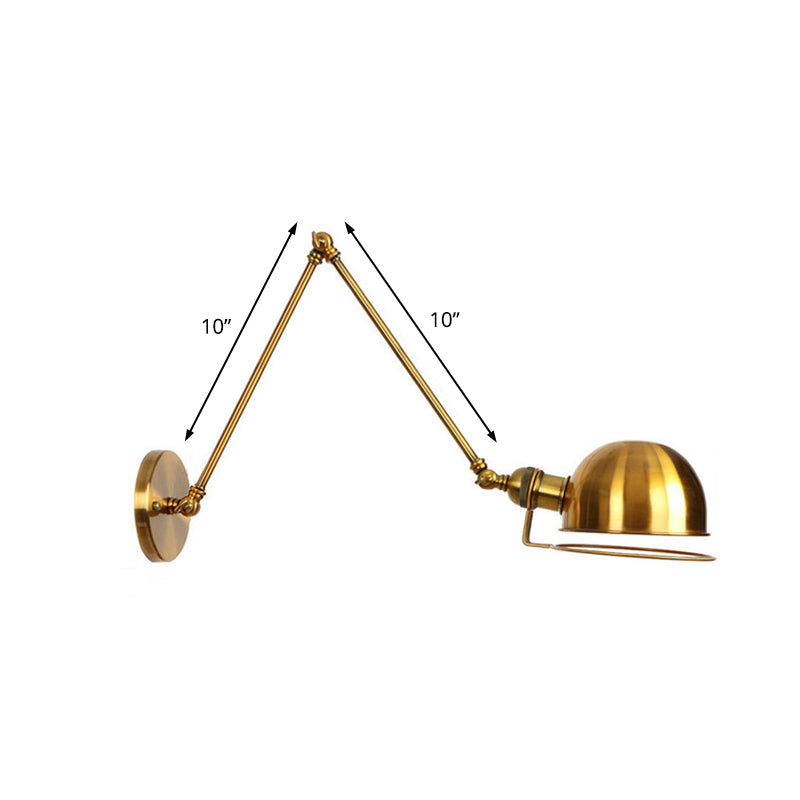 Vintage Style Swing Arm Wall Light with Brass/Copper Finish and Bowl Shade - 1-Light, Wall Mount Design