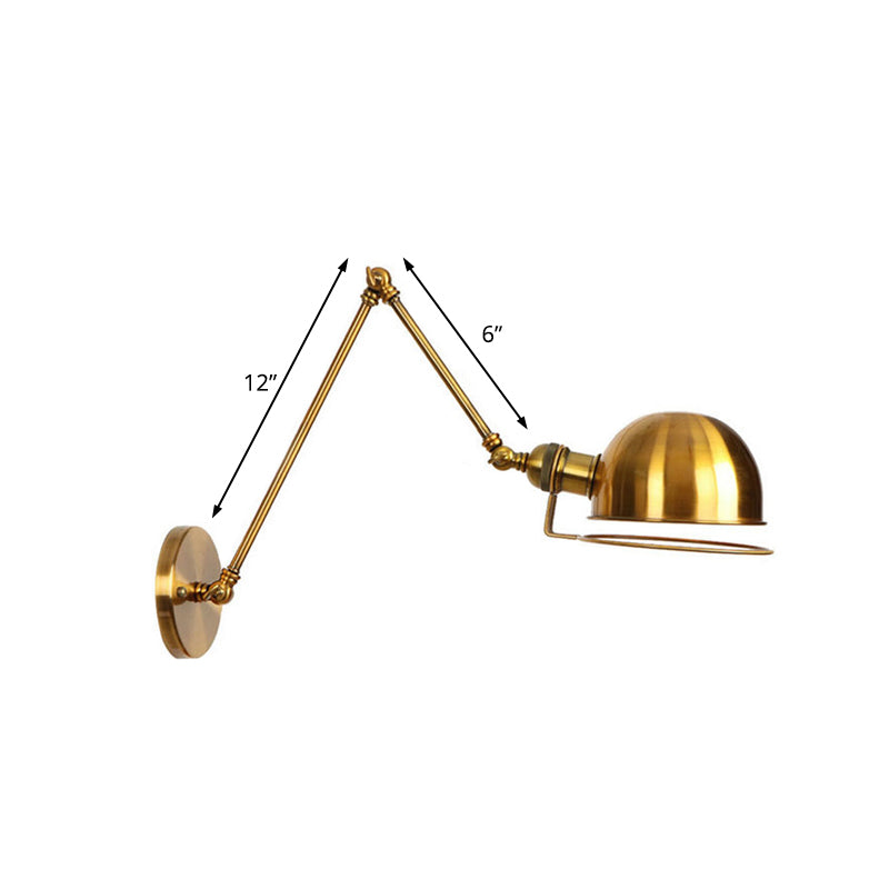 Vintage Style Swing Arm Wall Light with Brass/Copper Finish and Bowl Shade - 1-Light, Wall Mount Design