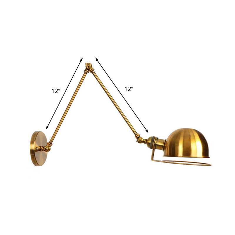 Vintage Style Swing Arm Wall Light with Brass/Copper Finish and Bowl Shade - 1-Light, Wall Mount Design