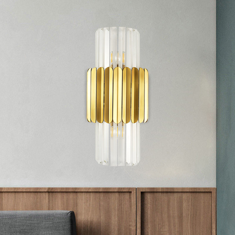 Modern Luxury Meets Warmth: Gold Half-Cylinder Crystal Sconce