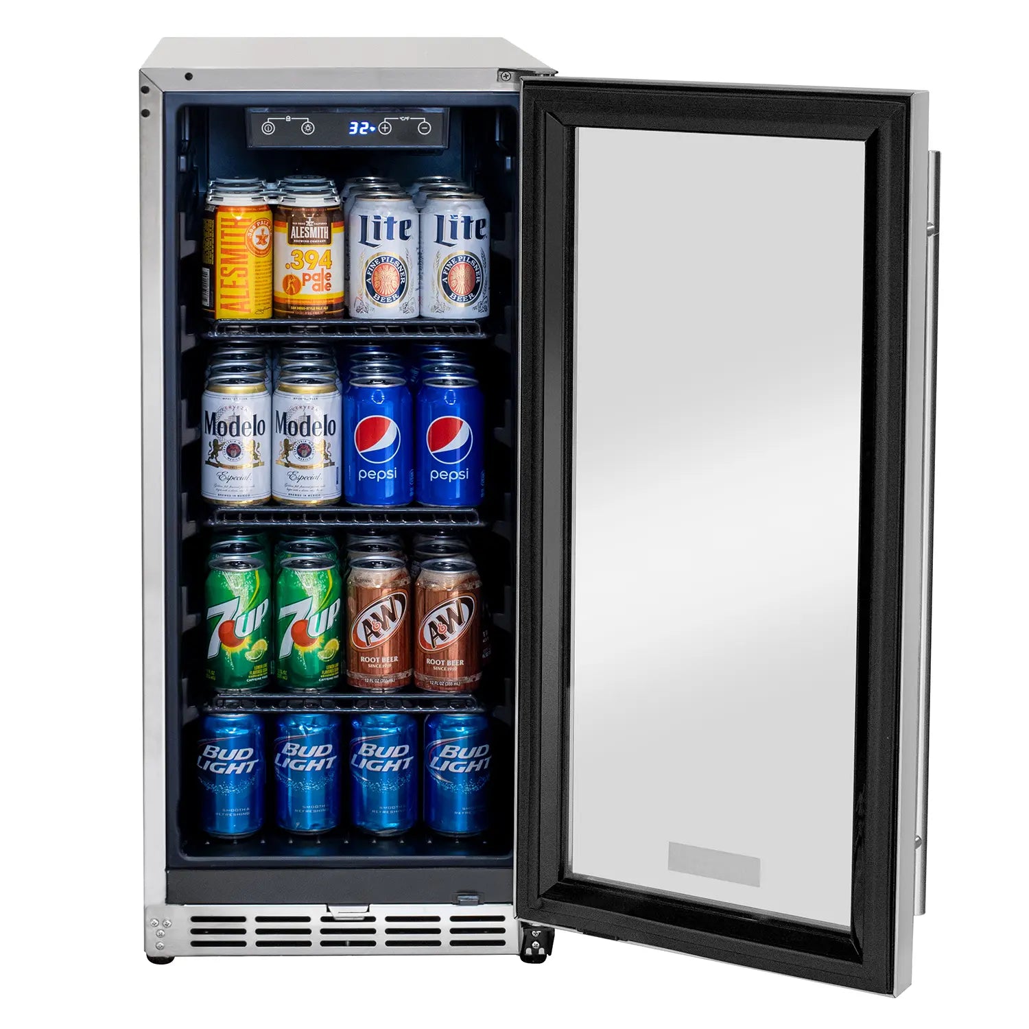 Kegco 15" Wide Outdoor Built-In Commercial Beverage Center Refrigerator- Glass Door