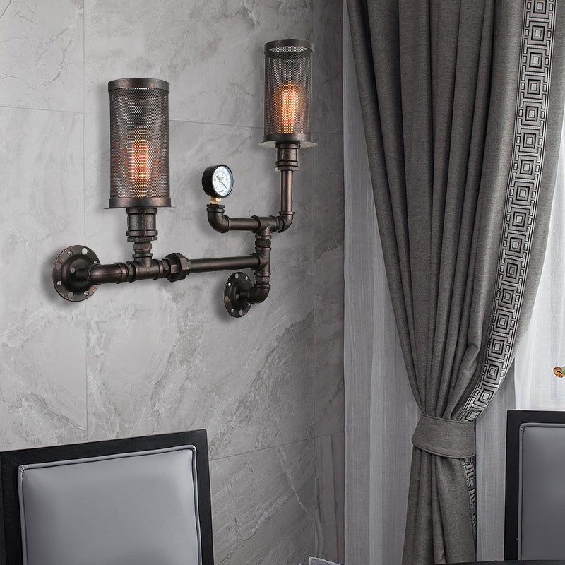 Infuse Industrial Charm with Dual-Bulb Functionality: The Black Metal Sconce Light with Mesh Shade