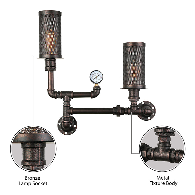Infuse Industrial Charm with Dual-Bulb Functionality: The Black Metal Sconce Light with Mesh Shade