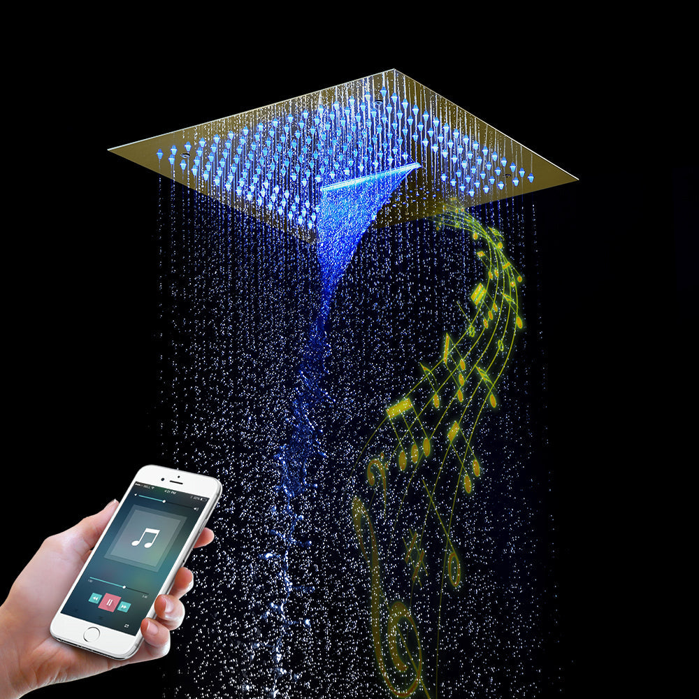 16" LED Chrome/Matte Black/Brushed Gold/Nickel Shower Head with 3-Way Thermostatic Valve, LED Display, 6 Body Jets