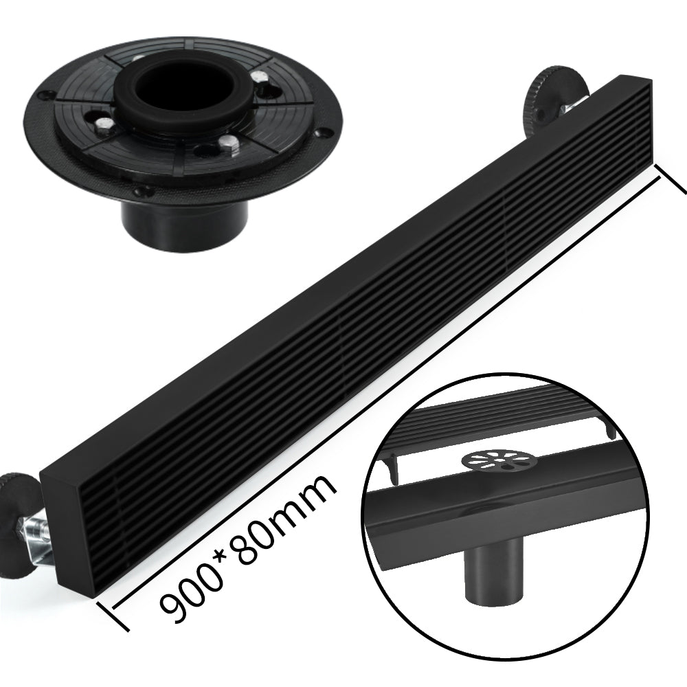 Matte Black  Linear shower drain stainless steel material 24 inch or 35.4 inch with grid cover with hair strainer and adjustment feet