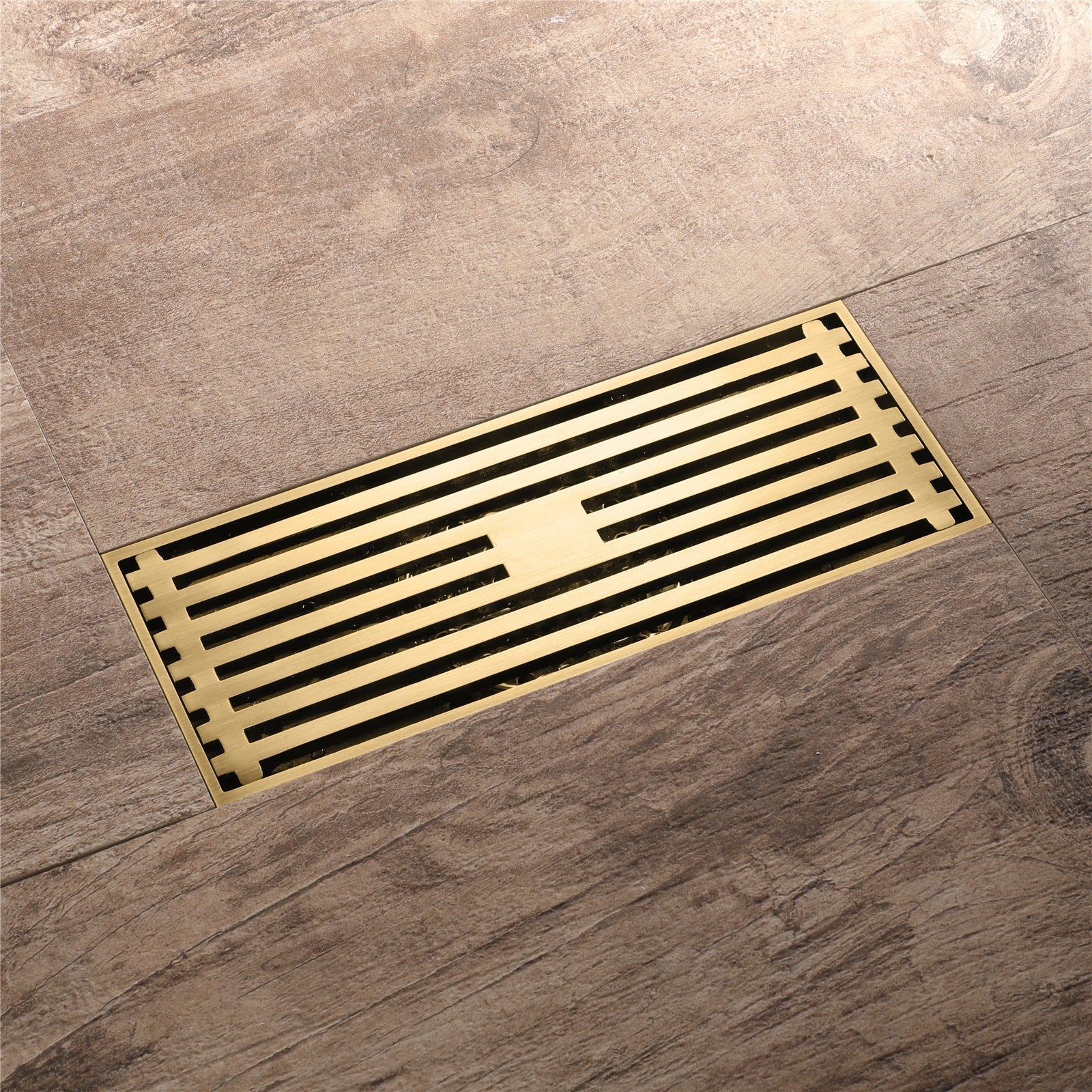 8 x3 Inch or 4 x 4 inch Shower Linear Brushed Gold Drain Rectangular Floor Drain with Accessories Square Hole Pattern Cover Grate Removable  Brushed Gold Brass