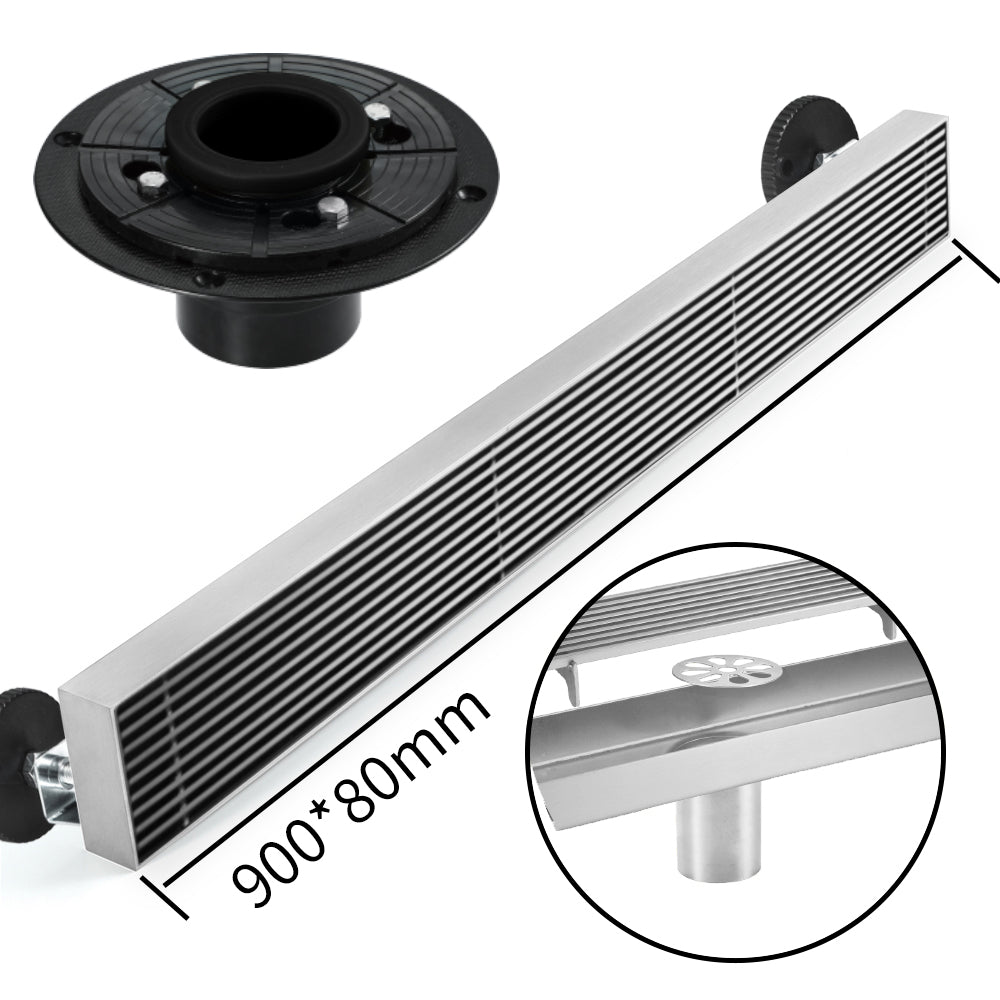 Brushed Nickel Linear shower drain stainless steel material 35.4 inch with grid cover with hair strainer and adjustment feet