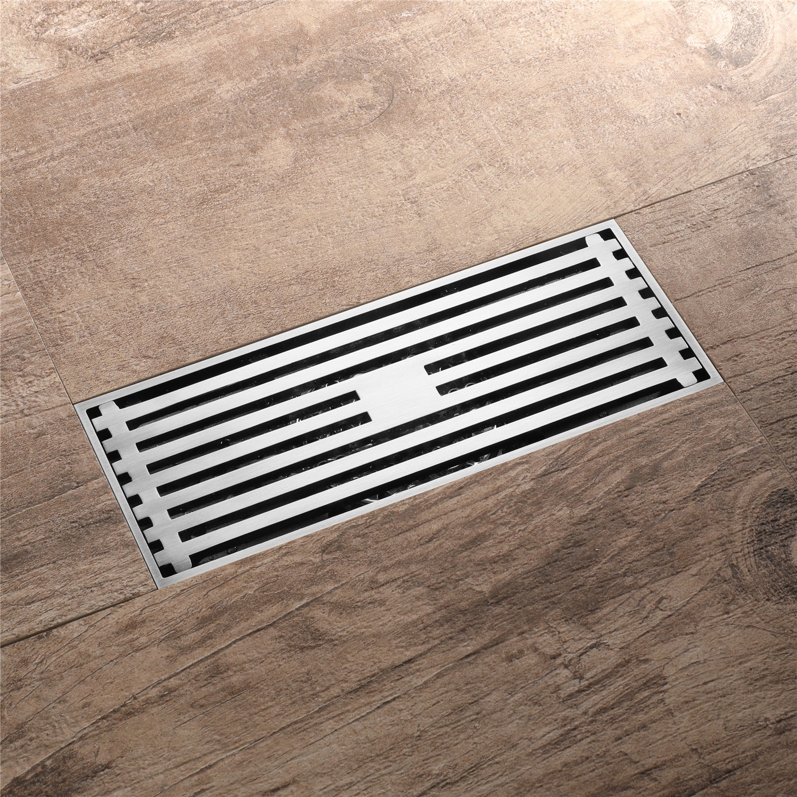 8 Inch Shower Linear Brushed Nickel Drain Rectangular Floor Drain with Accessories Square Hole Pattern Cover Grate Removable Brushed Nickel Brass