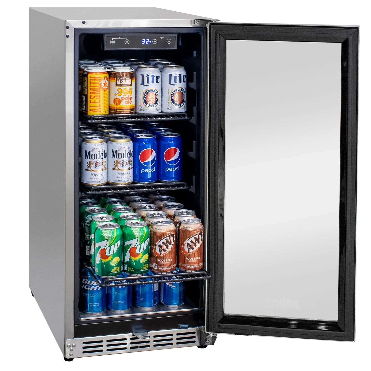 Kegco 15" Wide Outdoor Built-In Commercial Beverage Center Refrigerator- Glass Door