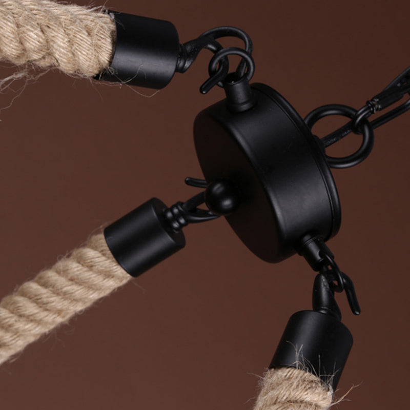 Embrace Exposed Bulb Elegance: The Antiqued Beige Hemp Rope Chandelier
