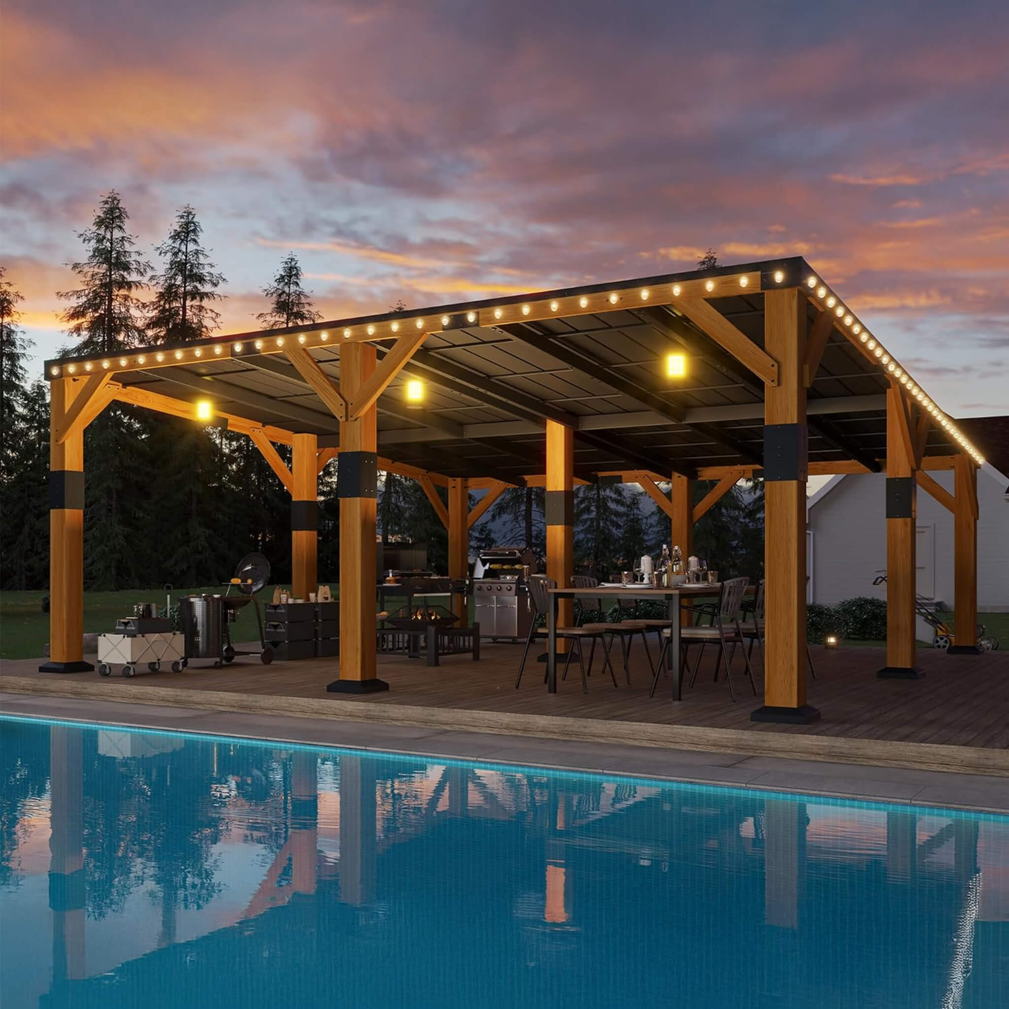 [20X20FT] Alora Heavy-Duty All-Weather Outdoor Cedar Wood Carport With Galvanized Steel Roof (SAK76145)