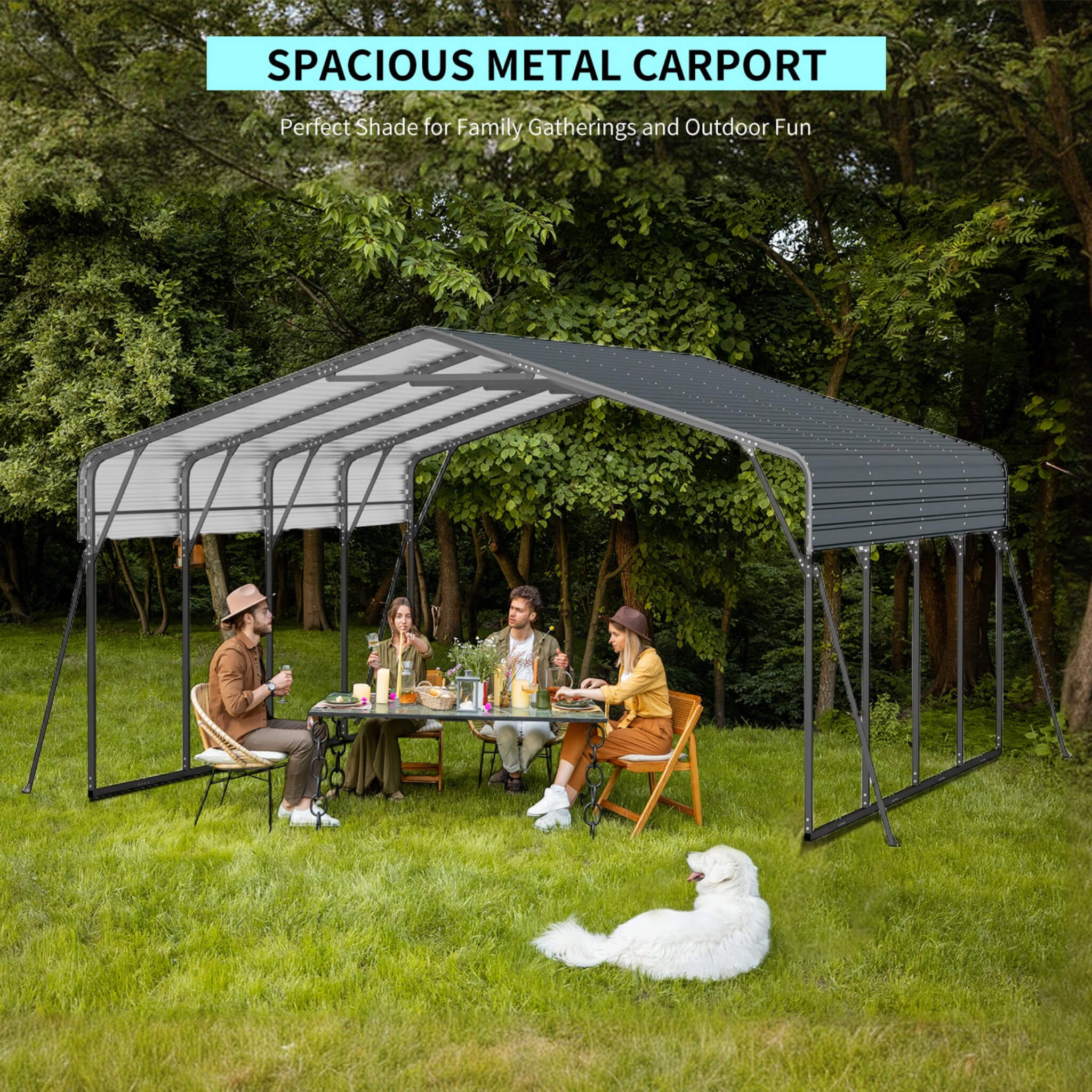 [20X20FT] Alora Extra Large Heavy-Duty Outdoor Metal Carport With Galvanized Steel Roof For Cars, Boats And Trucks (SAK75633)