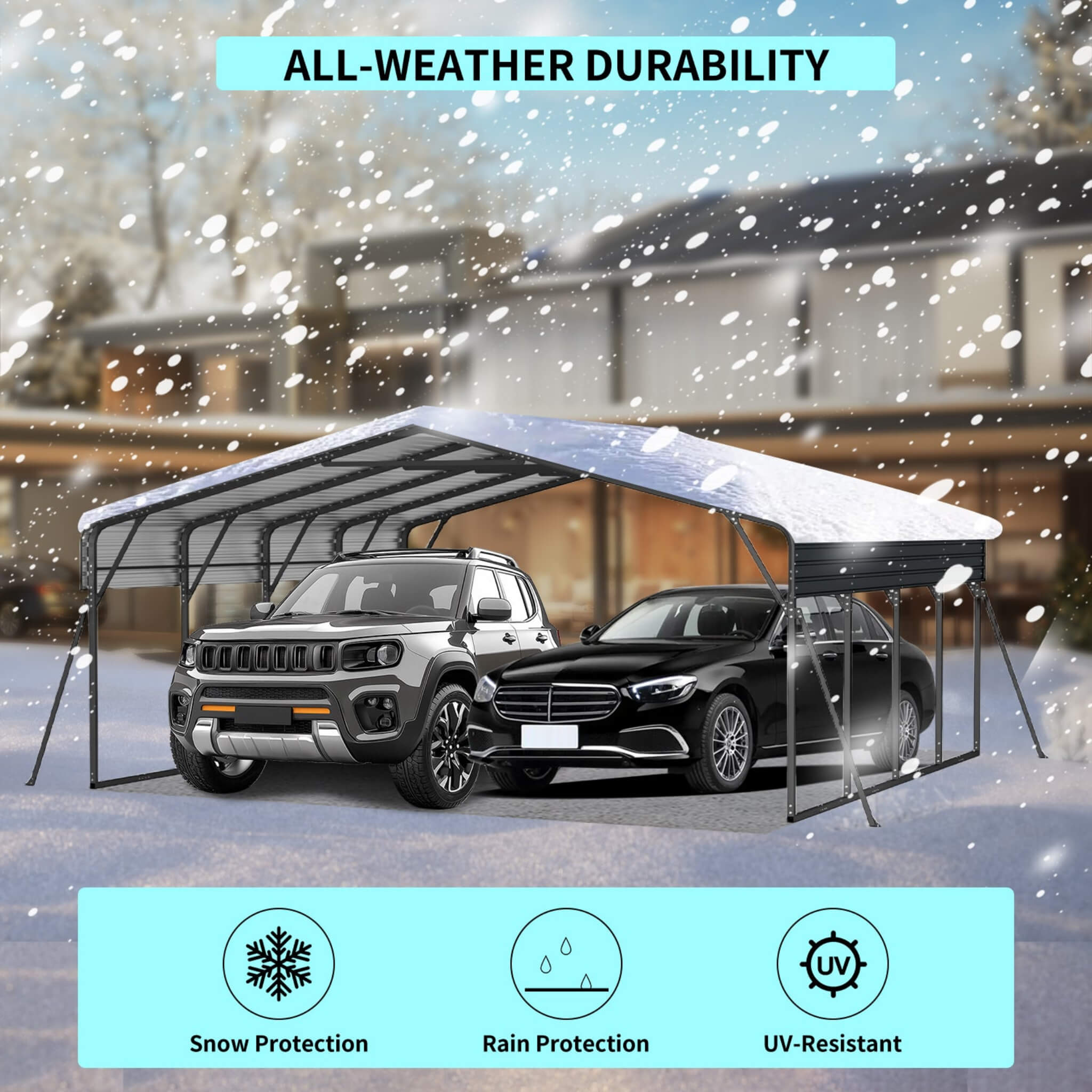 [20X20FT] Alora Extra Large Heavy-Duty Outdoor Metal Carport With Galvanized Steel Roof For Cars, Boats And Trucks (SAK75633)
