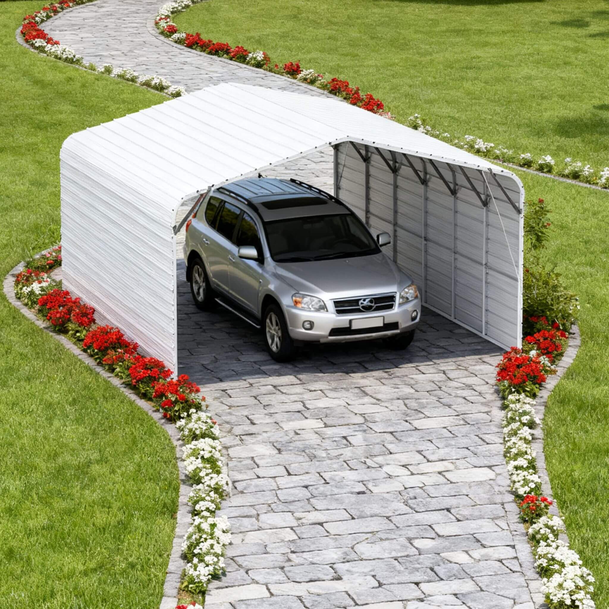 [20X30FT] Heavy-Duty Outdoor Galvanized Steel Carport (SAK21596)