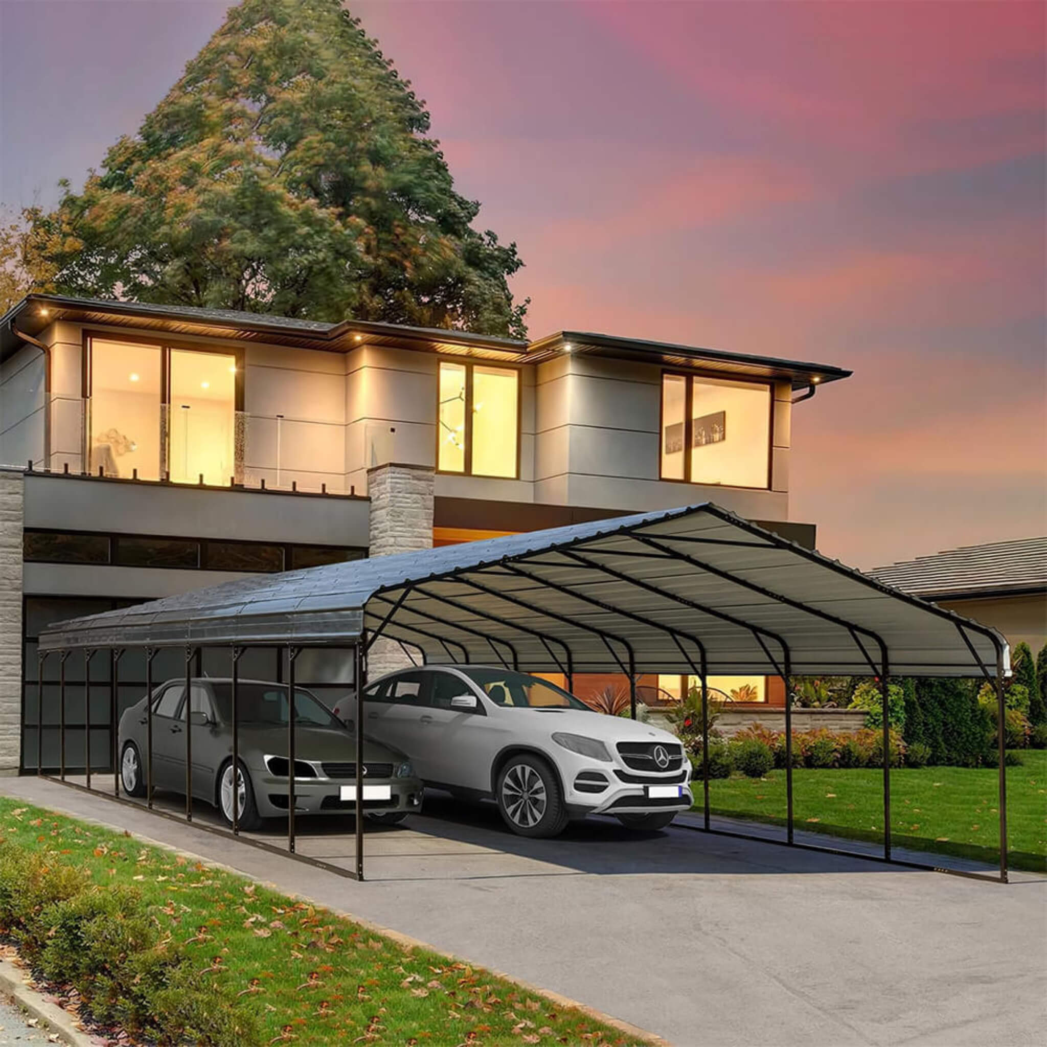 [20X40FT] Alora Extra Large Heavy Duty Four Car Outdoor Metal Carport Canopy For Trucks, Boats And SUVs (SAK29713)