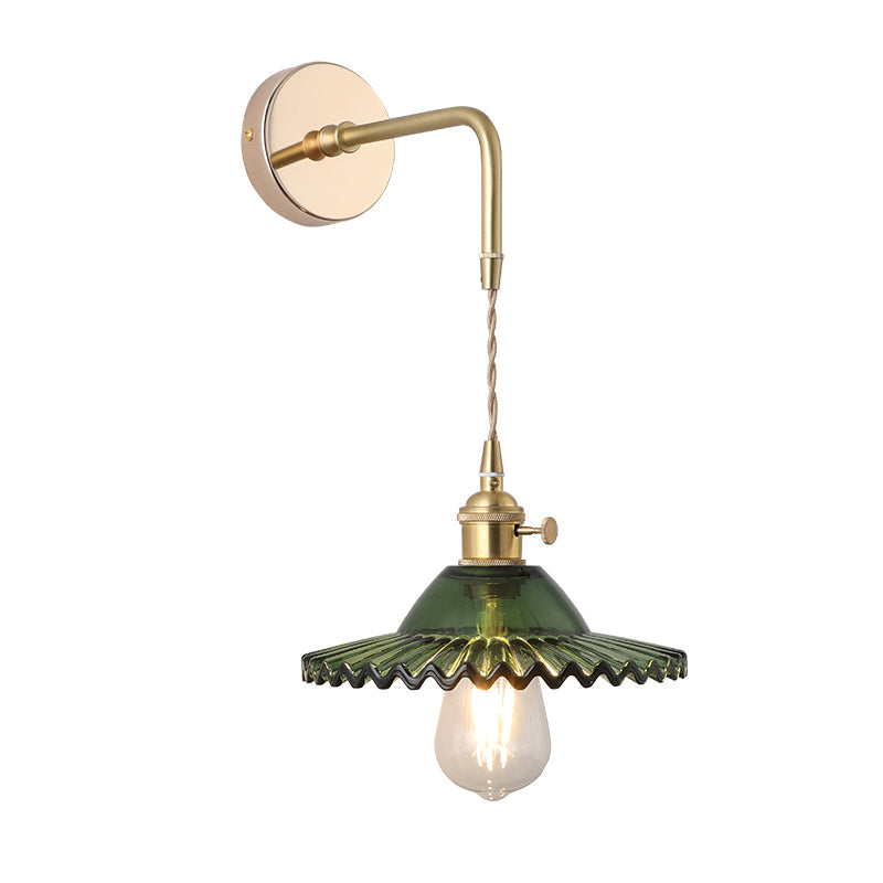 Vintage Single-Bulb Bedside Wall Mounted Lamp in Gold - Shaded Glass Wall Light Fixture