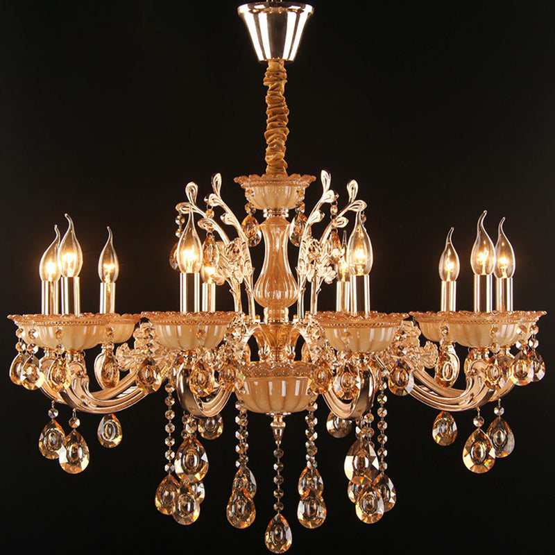 Immerse Your Space in Warm Elegance: The Gold Amber Glass Candle Chandelier