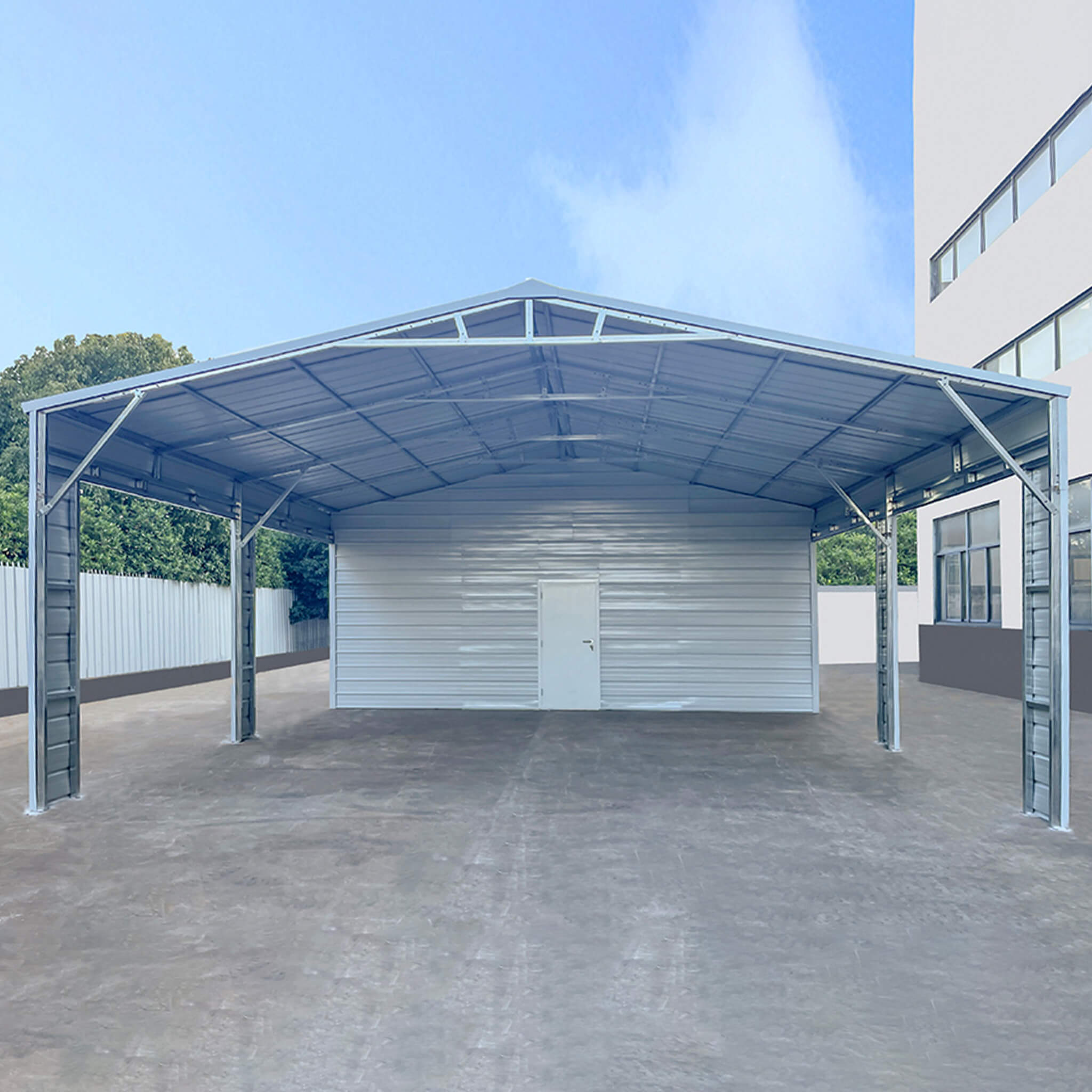 [23X46FT] Heavy-Duty Steel Garage Storage Shed With Reinforced Roof And 2 Doors (SAK29384)