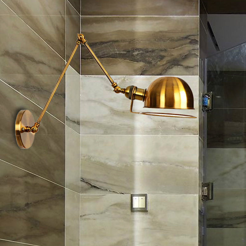 Vintage Style Swing Arm Wall Light with Brass/Copper Finish and Bowl Shade - 1-Light, Wall Mount Design