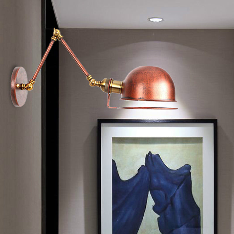 Vintage Style Swing Arm Wall Light with Brass/Copper Finish and Bowl Shade - 1-Light, Wall Mount Design