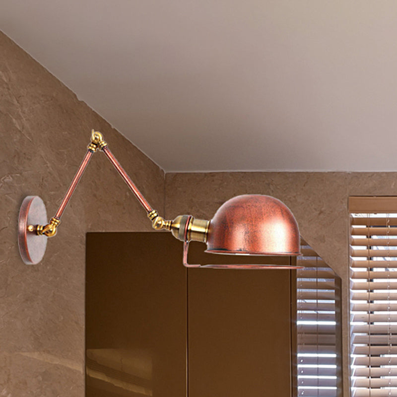 Vintage Style Swing Arm Wall Light with Brass/Copper Finish and Bowl Shade - 1-Light, Wall Mount Design