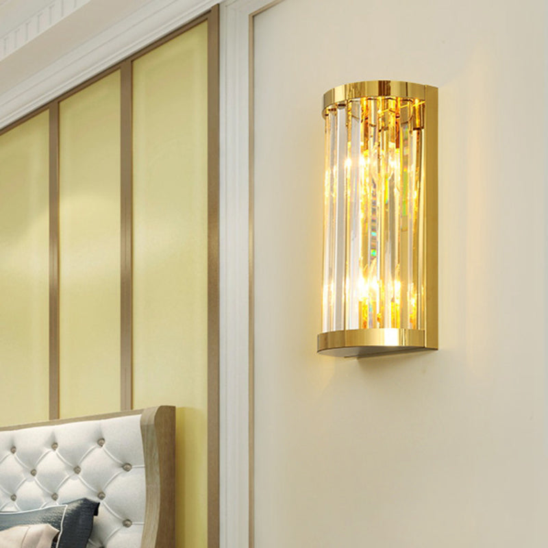 Sophia's Modern Gold Crystal Sconce: Half Cylinder Elegance