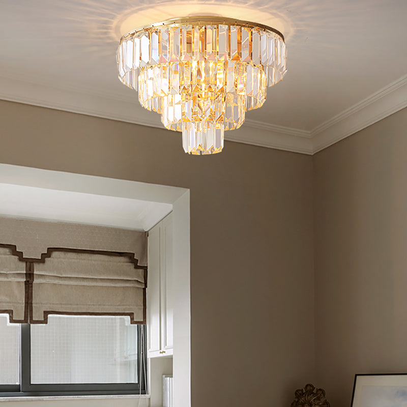 Eleanor's Modern Crystal Chandelier: Tiered Elegance in Gold (5 or 6 Lights)