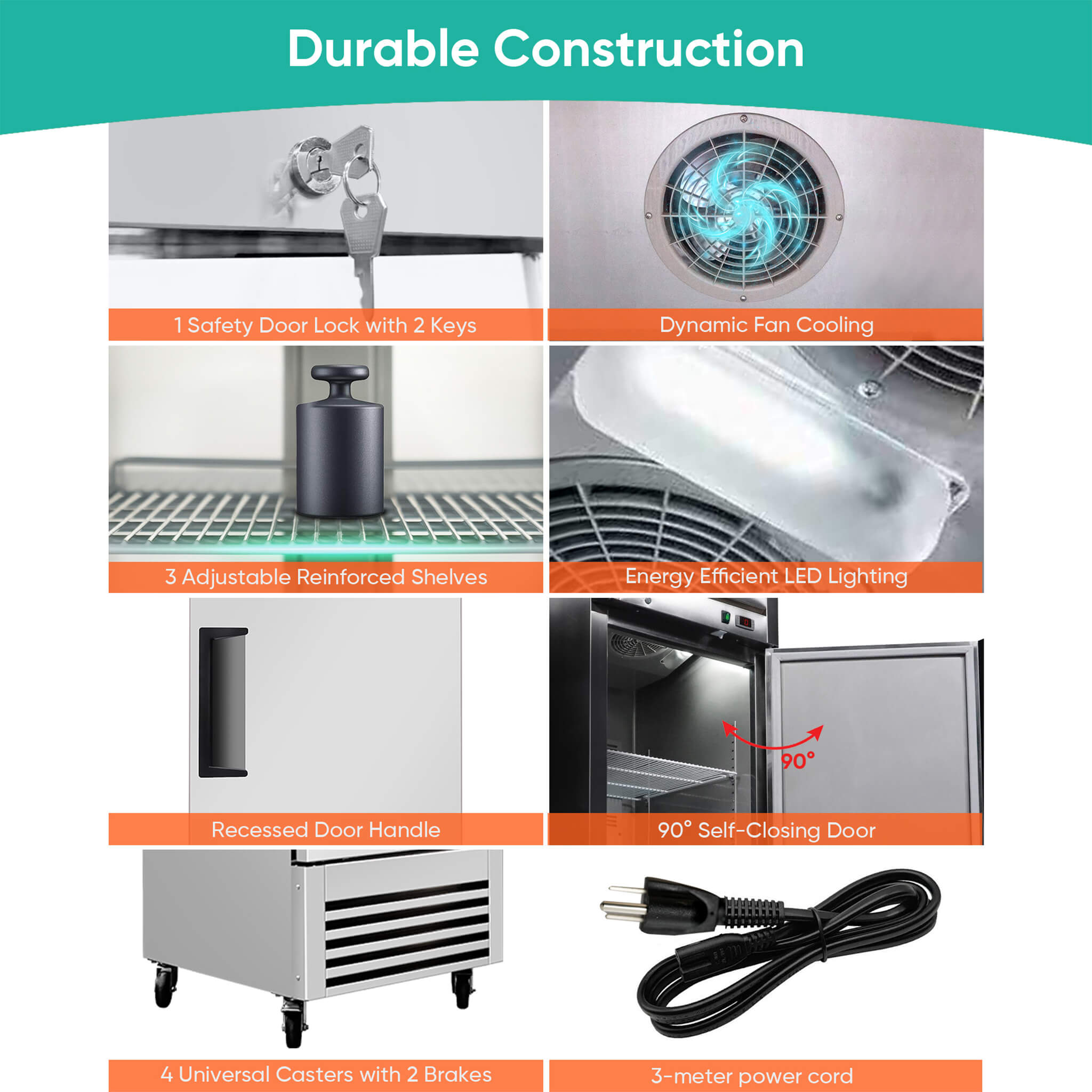 27-Inch 20.5 Cu.Ft Commercial Solid Door Stainless Steel Reach-In Freezer (SAK29705)