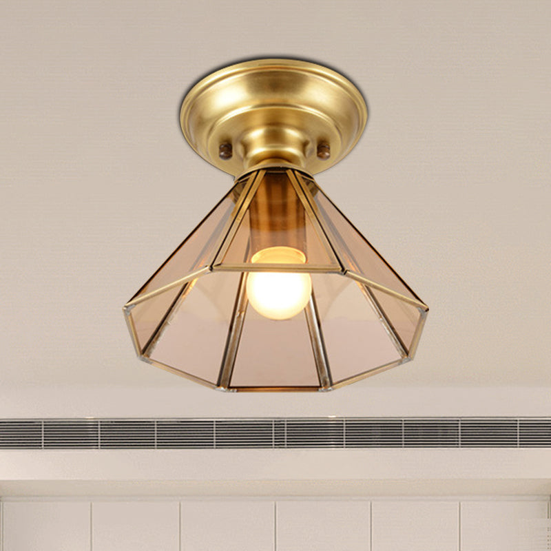 Élise Beveled Glass Flush Mount Ceiling Light with Colonial Brass Cone Design