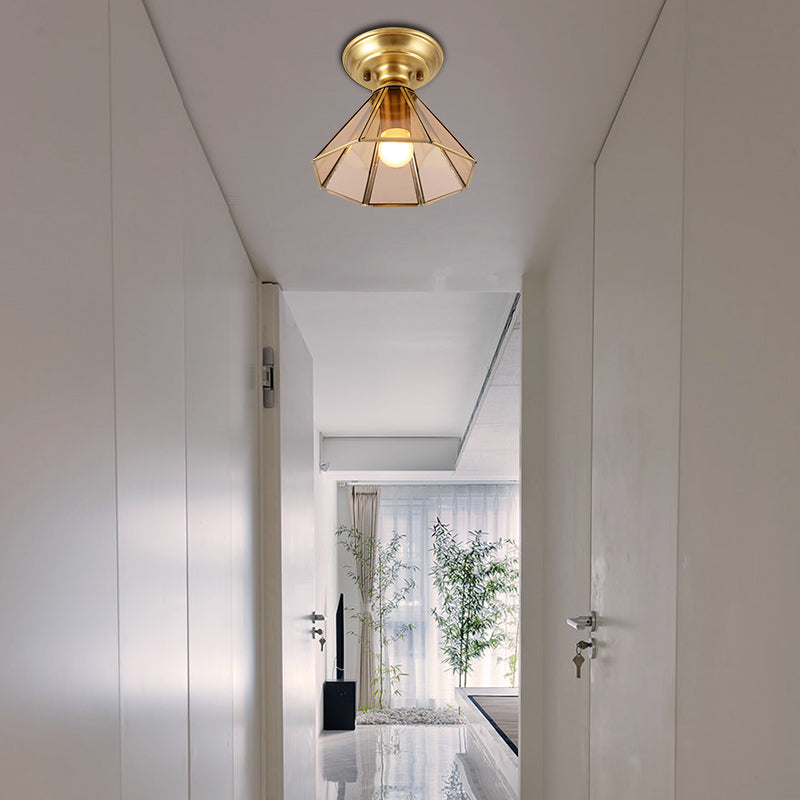 Élise Beveled Glass Flush Mount Ceiling Light with Colonial Brass Cone Design