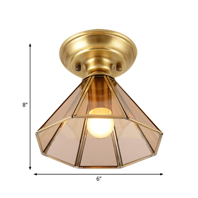 Élise Beveled Glass Flush Mount Ceiling Light with Colonial Brass Cone Design