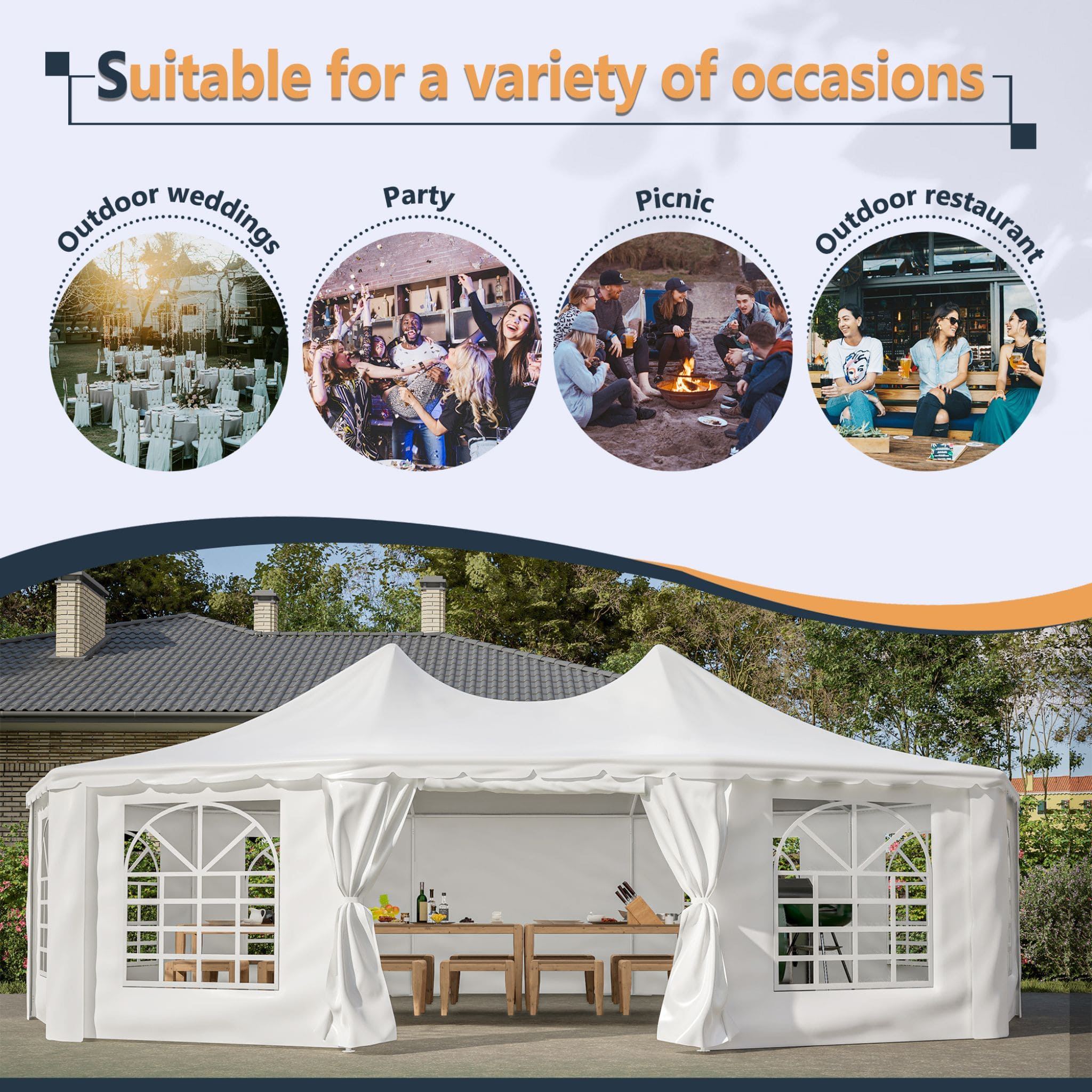 [29X21FT] Alora Extra Large Heavy-Duty Outdoor Waterproof Party, Wedding Tent With Steel Frame (SAK53821)