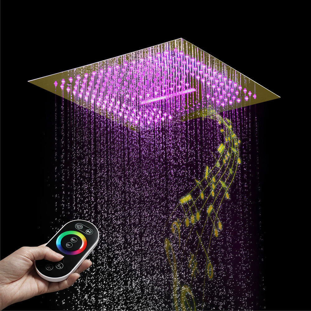 16" LED Chrome/Matte Black/Brushed Gold/Nickel Shower Head with 3-Way Thermostatic Valve, LED Display, 6 Body Jets