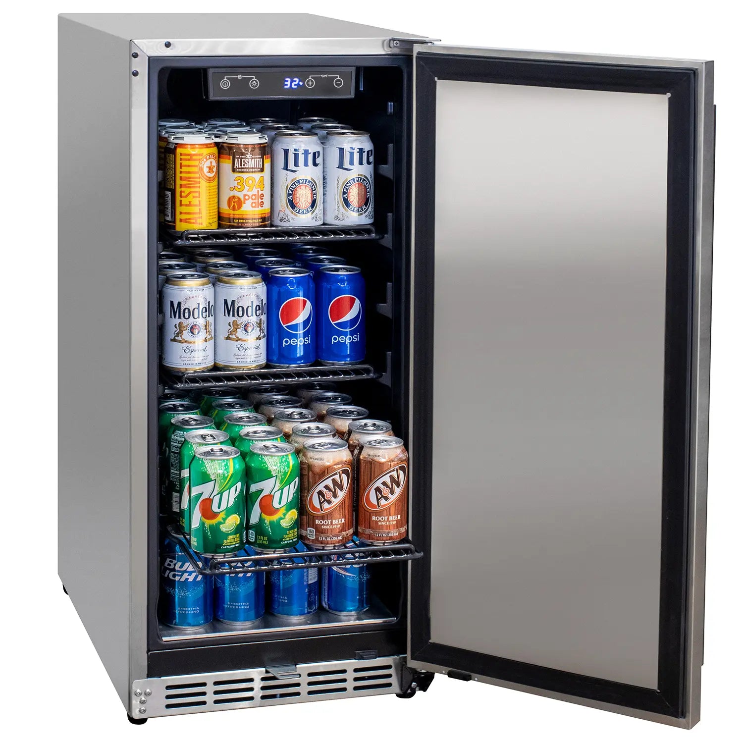 Kegco 15" Wide Outdoor Built-In Commercial Beverage Center Refrigerator- Solid Door