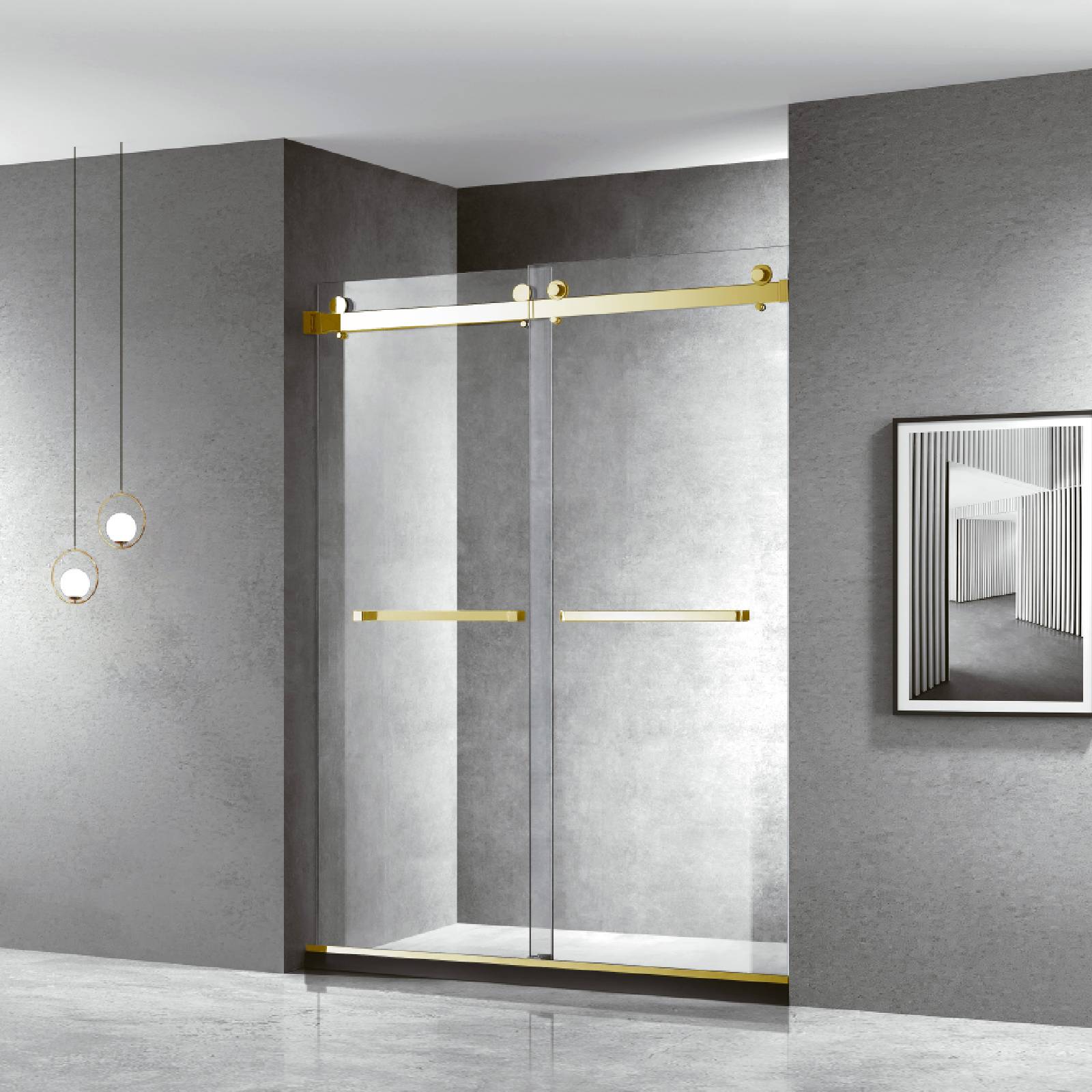 60''W X 76'' H Double Sliding Frameless Shower Door with Clear Glass