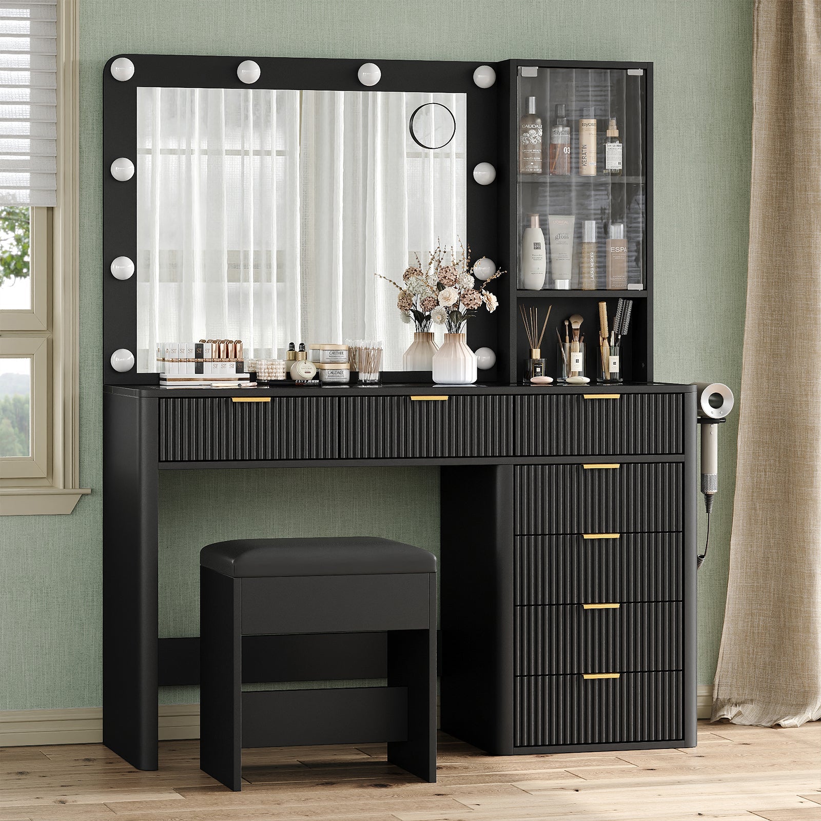 Vektaya US-VD013 Bedroom Makeup Vanity desk with LED Mirror, 7 Drawers
