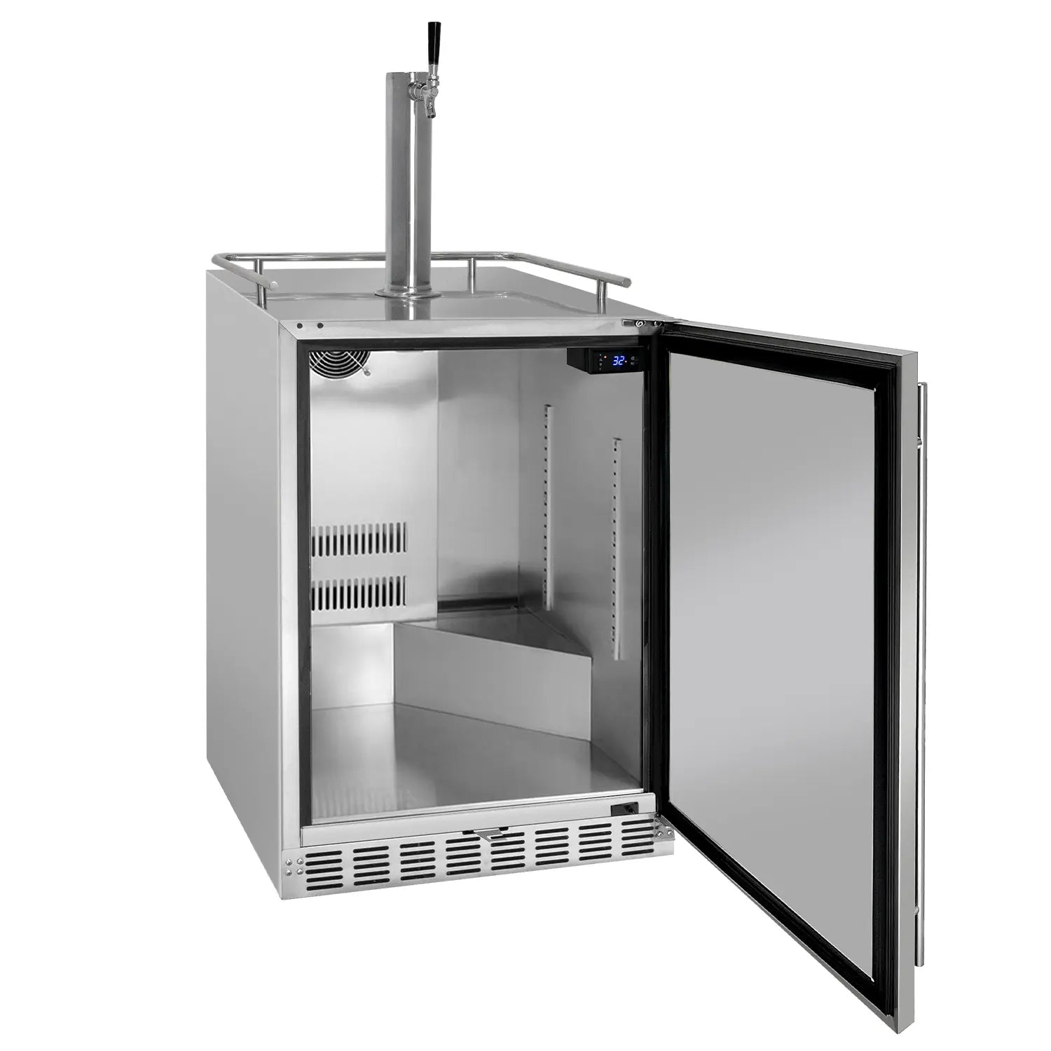 Kegco 24" Wide Homebrew Single Tap All Stainless Steel Built-In Right Hinge Kegerator-Outdoor