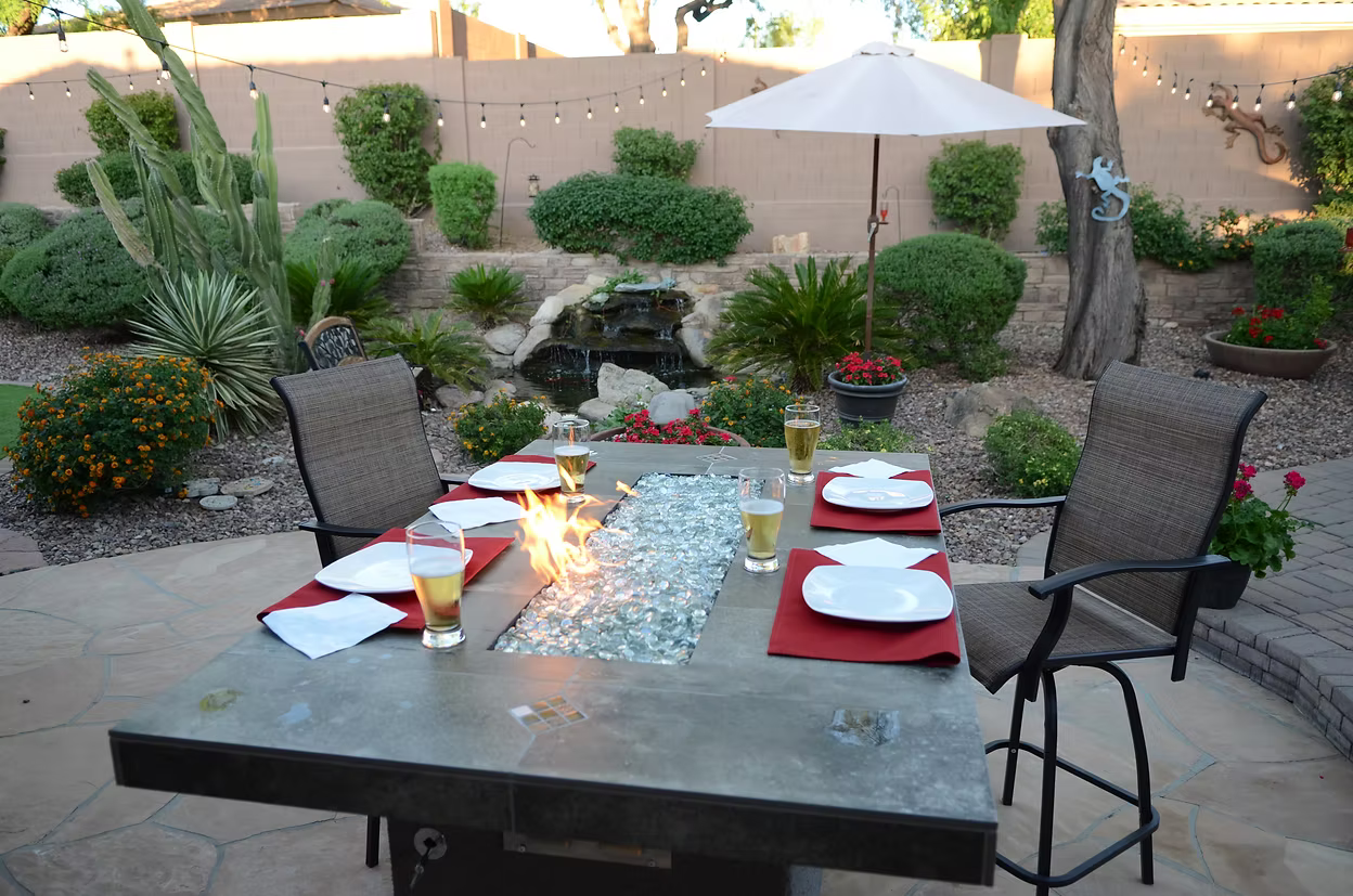 Entertainer Bar Gas Fire Pit Table with fire glass