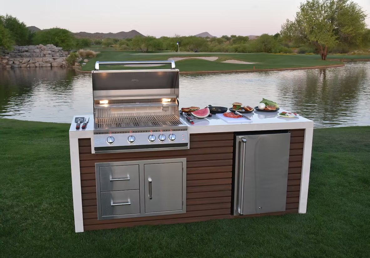 Professional Shiplap Outdoor Kitchen KoKoMo Grill With Waterfall Edge
