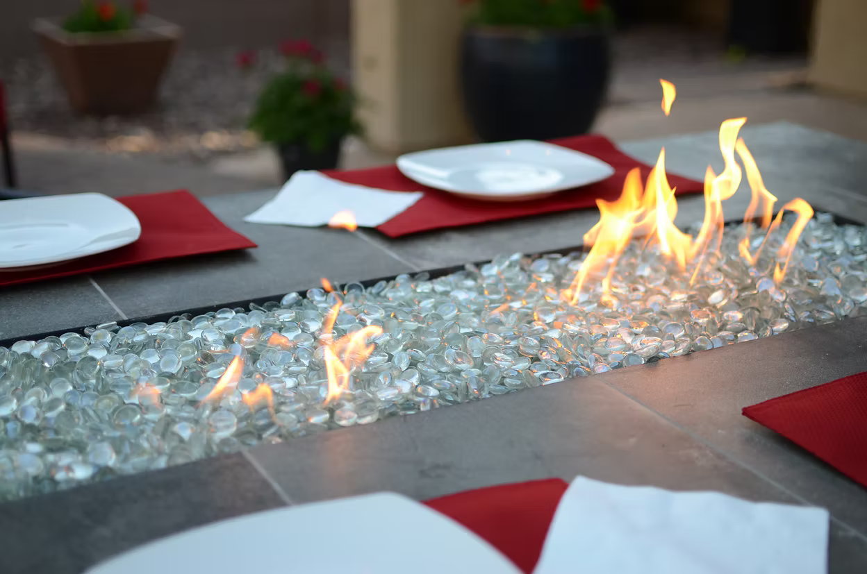 Entertainer Bar Gas Fire Pit Table with fire glass