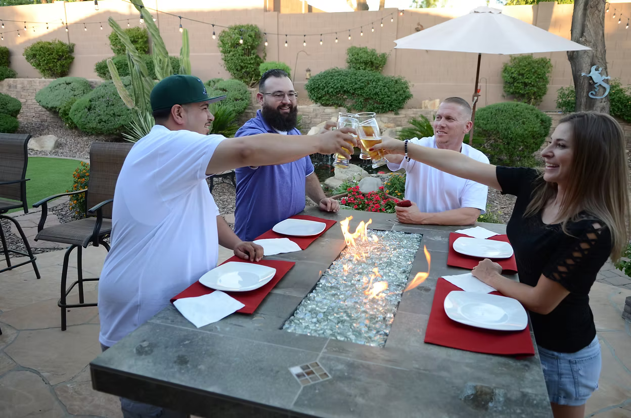 Entertainer Bar Gas Fire Pit Table with fire glass