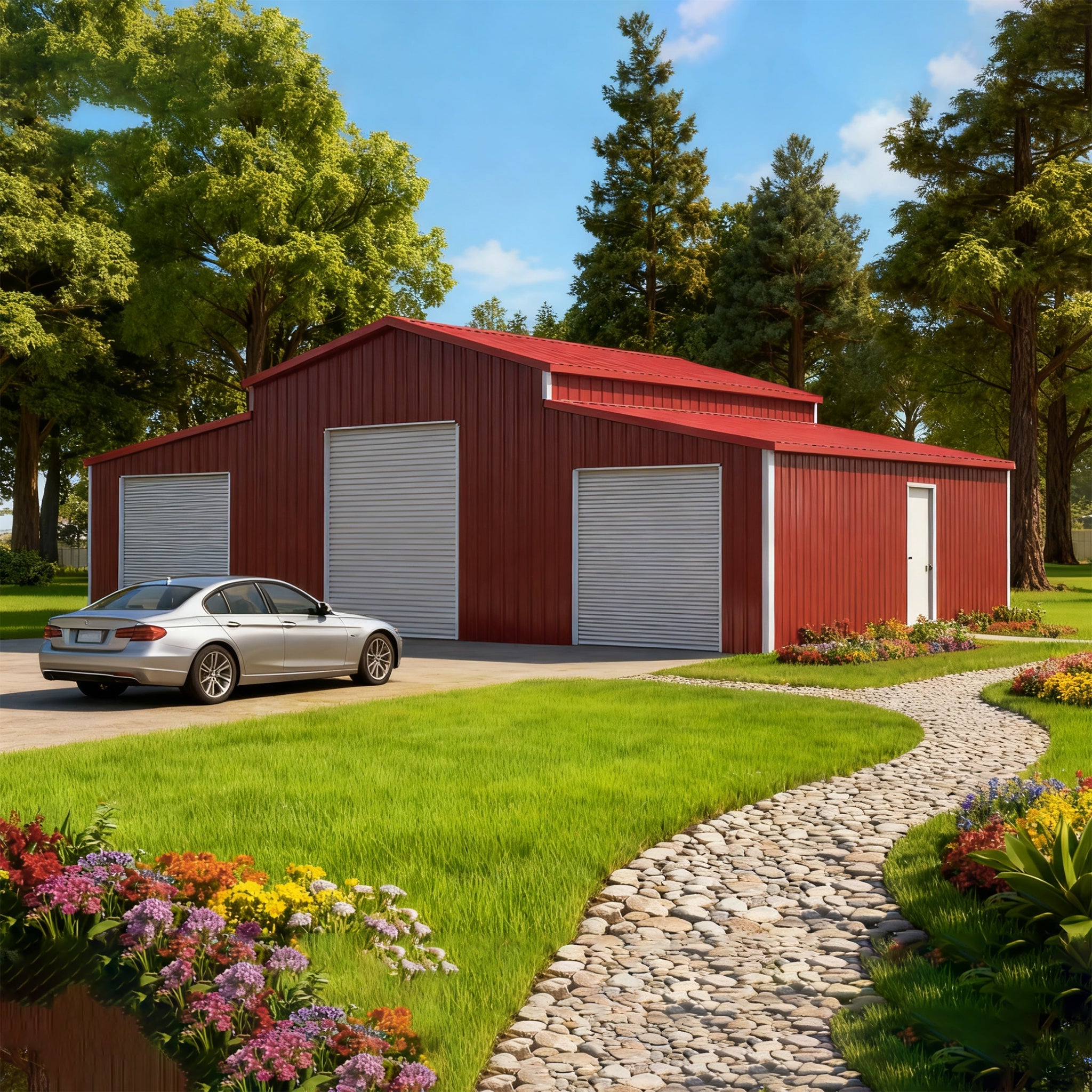 [30X42FT] Heavy-Duty All-Weather 3-Garage Galvanized Steel Storage Shed (SAK18765)