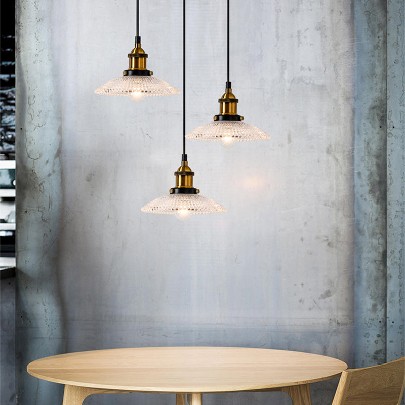 sabelle's Grid Glass Ceiling Light with Brass Bowl Shade - Industrial Elegance for Kitchens