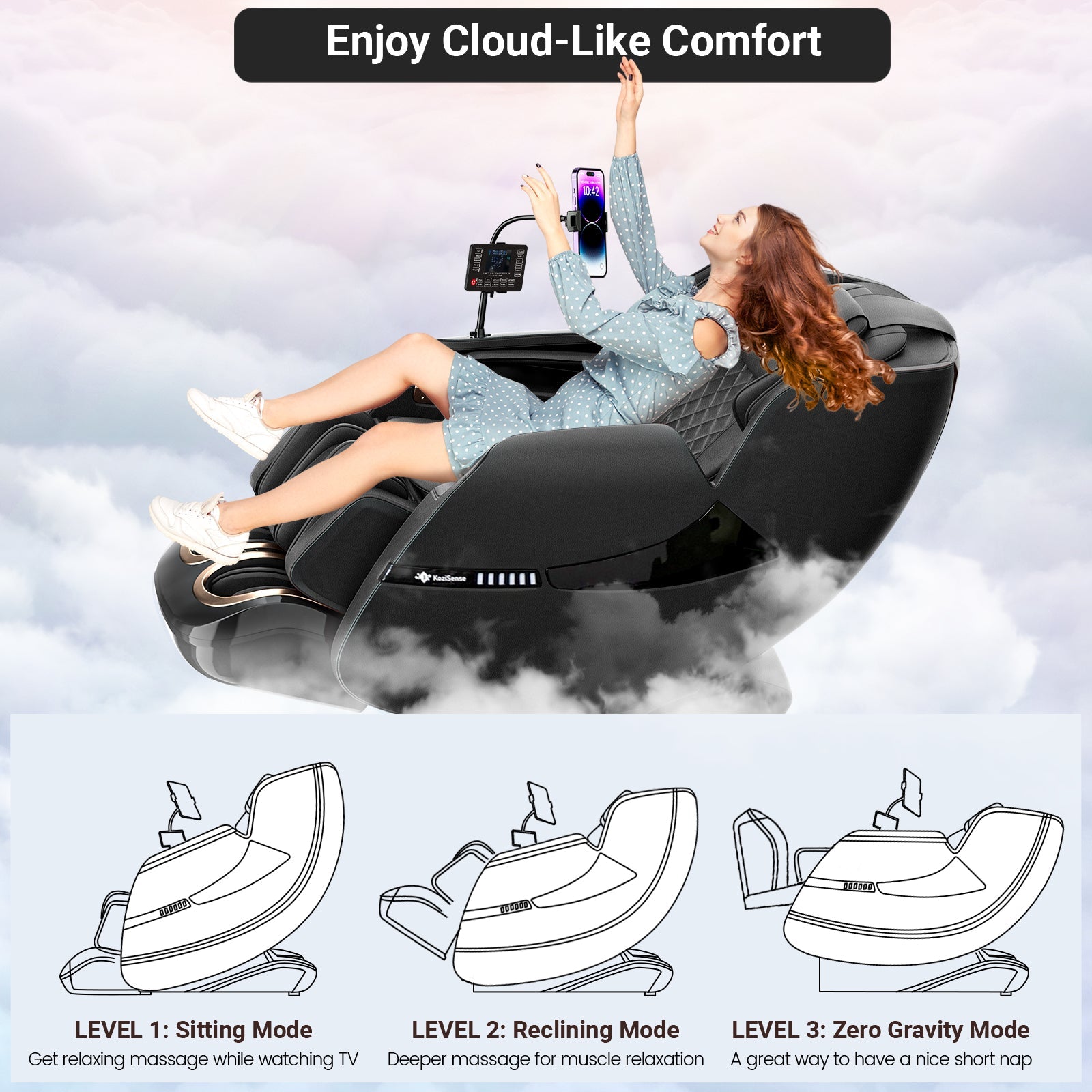 KoziSense 2026 Upgraded A18 3D SL-track Massage Chair - (All Black)
